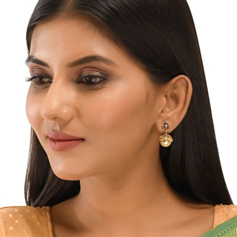 CZ Traditional Gold Plated Red & Green Jhumka Earrings – VOYLLA