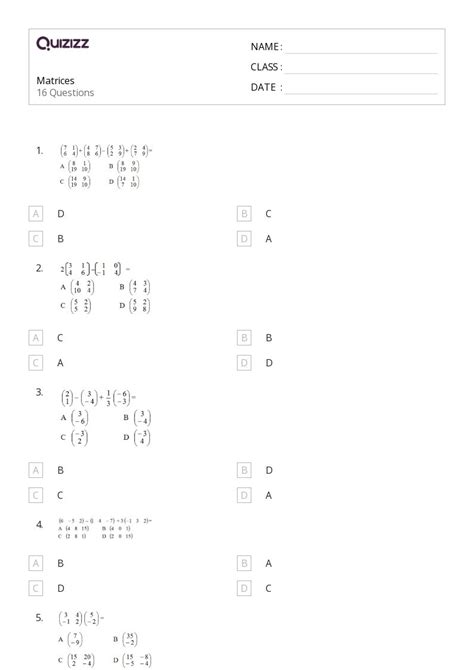 Image result for Matrix Math Worksheet