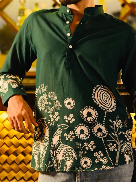 Men's Short Kurtas Online | Cotton Cambric | Hues Fab