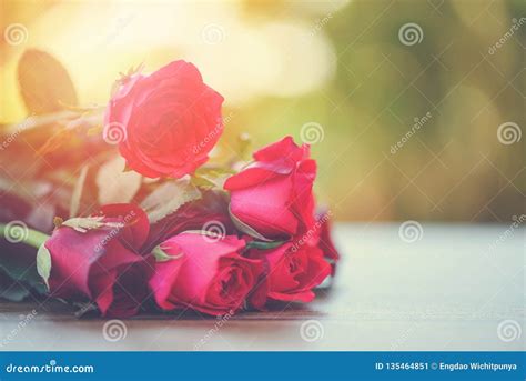 Red Rose Flower Bouquet Pink and Red Roses Love on Wooden Table Nature ...