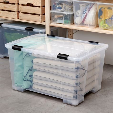 SAMLA box with lid/clip lock, transparent/black, 79x57x43 cm/130 l ...