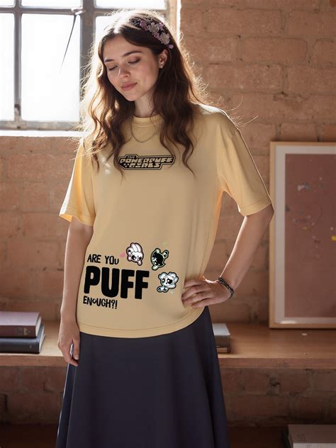 Buy Powerpuff Girls Printed Pure Cotton Oversized Beige T-shirt – Hikabae