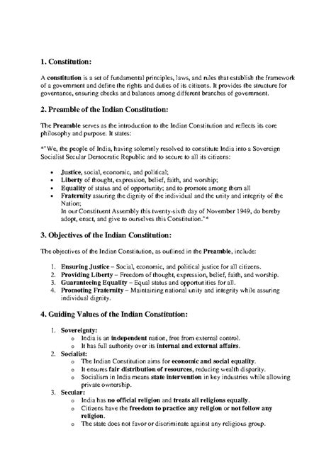 COI UNIT 1 - Overview of the Indian Constitution and its Principles ...
