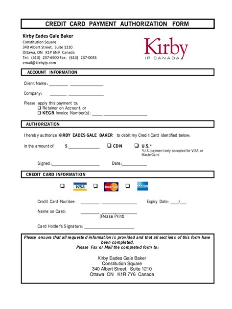 Canada Kirby IP Credit Card Payment Form - Fill Online, Printable ...