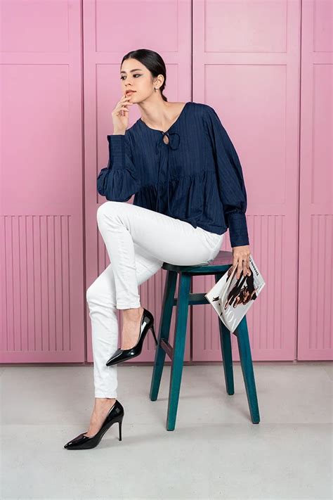 Buy a blue bishop sleeve top for women online at Zlaata