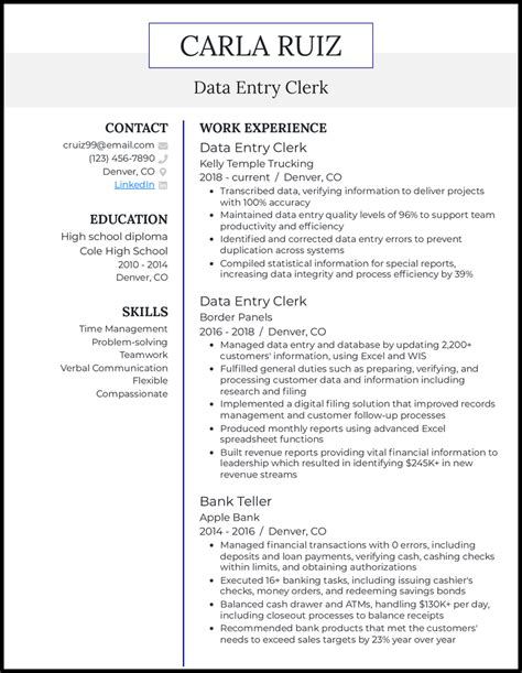Image result for Data Entry Resume Look Like