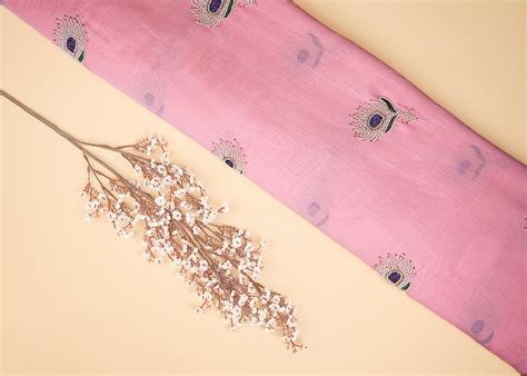 Pink Chanderi Fabric With All Over Thread Bead Work 22887