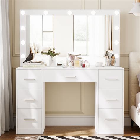 Hokku Designs Makada Vanity Table with Large Lighted Mirror, Makeup ...