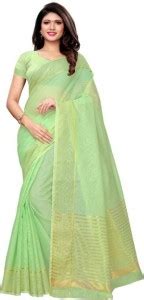 Buy MINE CHOICE Striped Daily Wear Cotton Blend Light Green Sarees ...