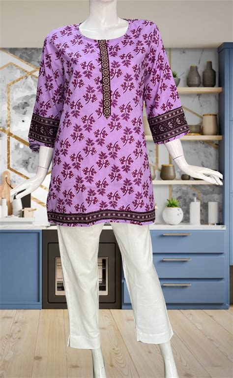 Lavender Leafy Jaipur Cotton Short Kurti. Pure Versatile Cotton. | Lac ...