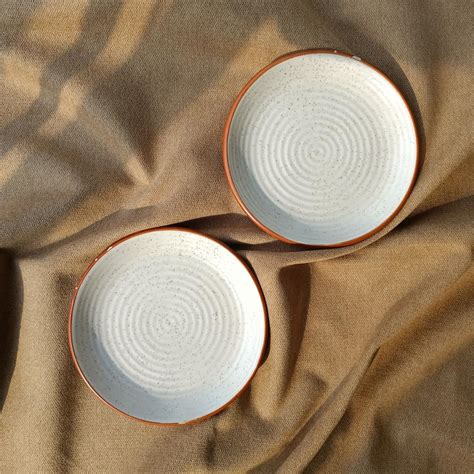 Buy VarEesha Handmade White Matt Brown Border Ceramic Quarter Plates ...
