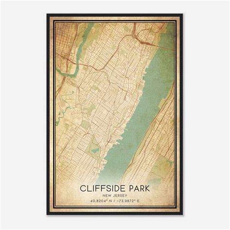 Vintage Cliffside Park New Jersey Map Poster, Modern Home Decor Wall ...