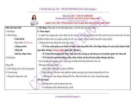 Buổi 1. Các yếu tố để đoạn văn NLXH hay hơn - Khóa học 2K4 – TỐI ƯU ...