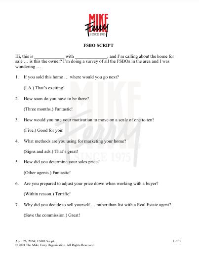 Mike Ferry FSBO Script 的图像结果