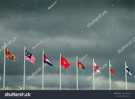 National Flags Different Countries Fluttering Wind Stock Photo 2182475203 | Shutterstock