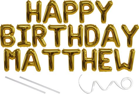 Buy Matthew, Happy Birthday Mylar Balloon Banner - Gold - 16 inch ...