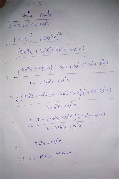 Prove that: Sin^8x-cos^8x/1-2sin^2xcos^2x=sin^2x-cos^2x - Brainly.in
