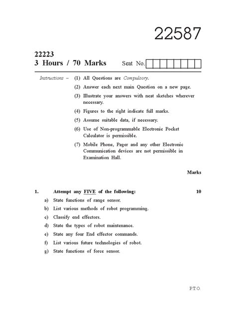22587 Mechatronics Engineering Diploma Exam Questions on Robotics - Studocu