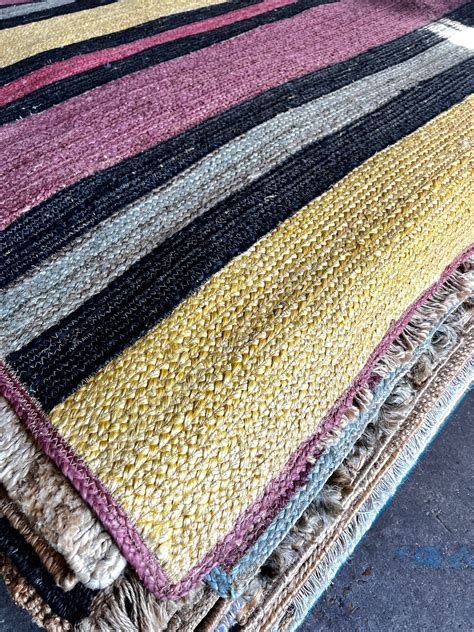 Mighty Mack McTeer 8x10 Handwoven Violet and Grey Striped Jute Rug ...