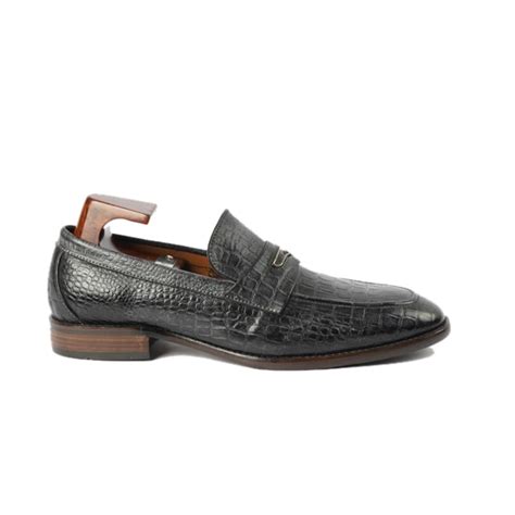 Embossed Matt Black Leather Penny Loafer