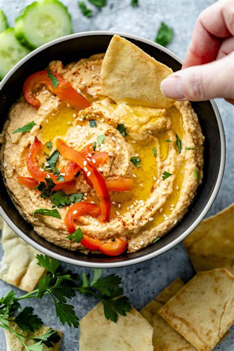 Roasted Red Pepper Hummus - Healthy Seasonal Recipes