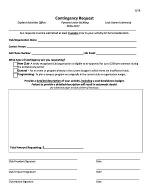 Fillable Online Contingency Request - Lock Haven University Fax Email ...