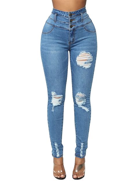 Jeans Women's Ripped Distressed Skinny High Waist Denim Pants Jeans ...