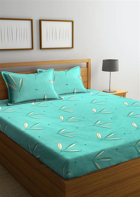 Get Green Floral 210 TC Cotton 1 King Size Double Bed Sheet with 2 ...