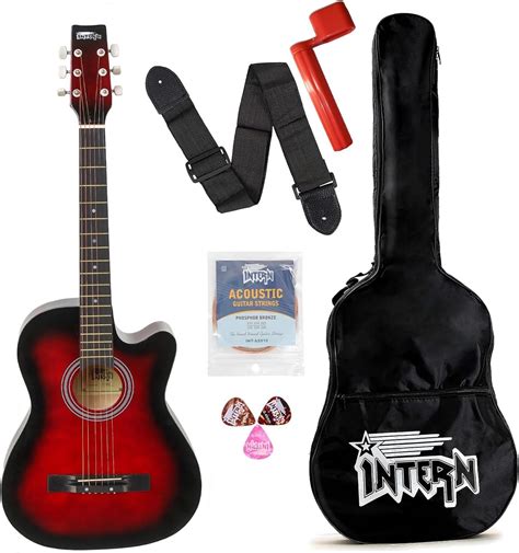 Intern INT-38C-BK-G Cutaway Right Handed Acoustic Guitar Kit, with Bag ...