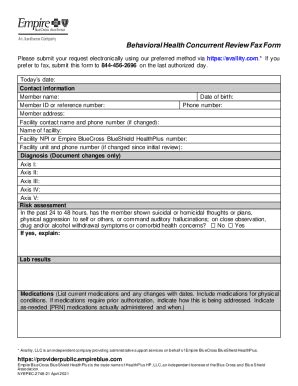 Fillable Online Behavioral Health Concurrent Review Fax Form Fax Email ...