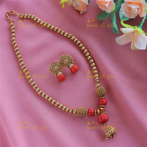 Coral Flower Heart Pendant Haram Necklace – Sparkle and Glow