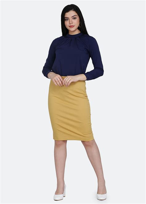 Get Mustard Yellow Cotton Stretch Pencil Skirt at ₹ 1200 | LBB Shop