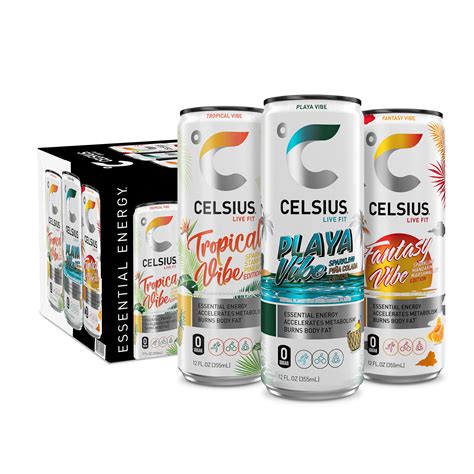 CELSIUS Sparkling Beach Vibes Variety Pack, Functional Energy Drink 12 ...