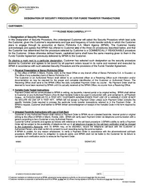 Fillable Online DESIGNATION OF SECURITY PROCEDURE FOR FUNDS-TRANSFER ...