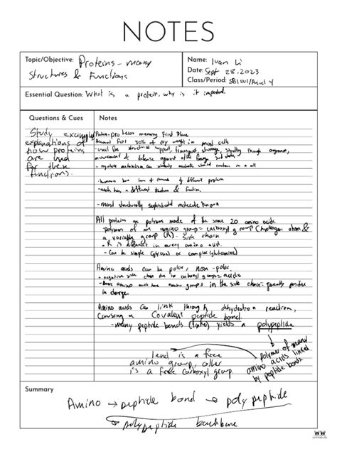 Image result for Cornell Notes Structure