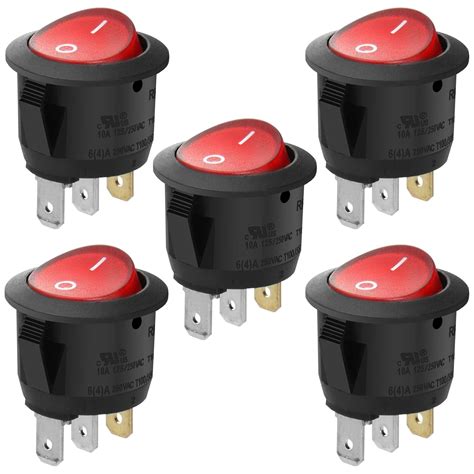 Heschen -Round Rocker Switches, 3 Terminals, Red Light 10A, 250VAC ...