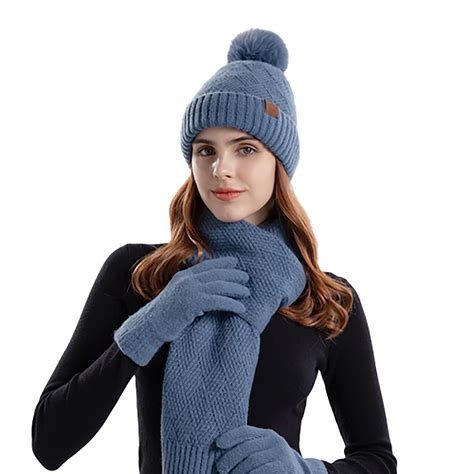 Women's Winter Warm Beanie, Infinity Scarf, and Touch Screen Gloves Set ...