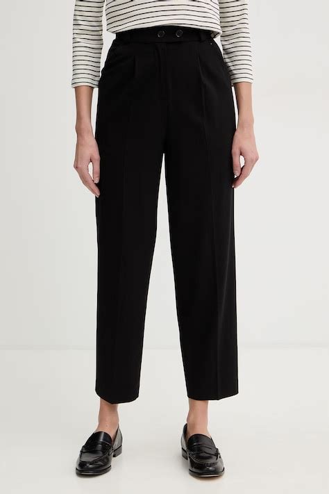 United Colors of Benetton spodnie lniane kolor czarny proste high waist ...