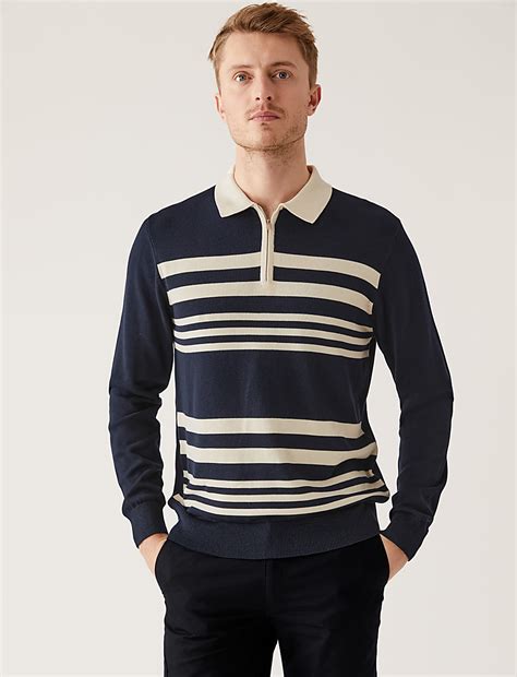Buy Cotton Modal Striped Knitted Polo Shirt at Marks & Spencer