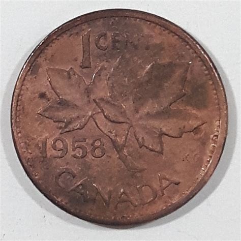 1958 Canada Young Queen Elizabeth II 1 Cent Copper Metal Coin ...