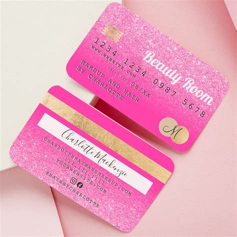 Editable drip pink glitter business card credit card business card pink ...