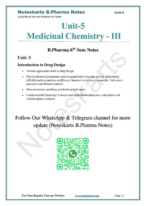B.Pharma 6 Sem Medicinal Chemistry: Unit 5 Drug Design Approaches - Studocu