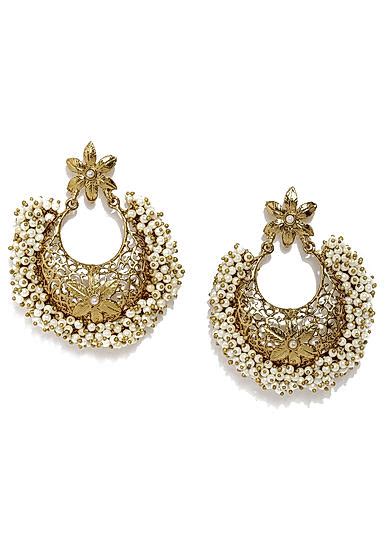 Gold-Toned White Crescent Shaped Chandbalis