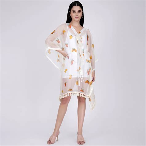 Yellow and Green Butterfly Mid Length Kaftan – First Resort by Ramola ...