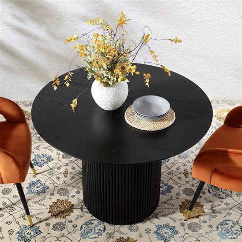 Maru Round Oak Pedestal Dining Table, Black | daals
