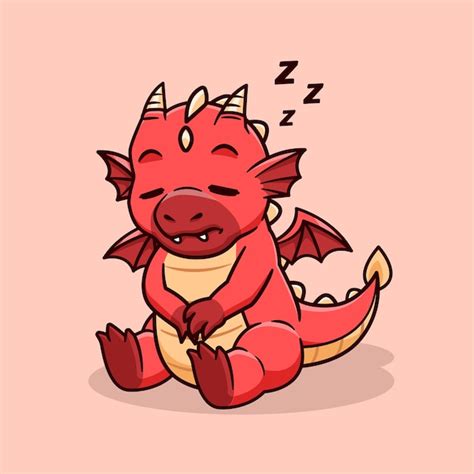 Красивый дракон спящий мультфильм Векторная икона Иллюстрация Животная ...