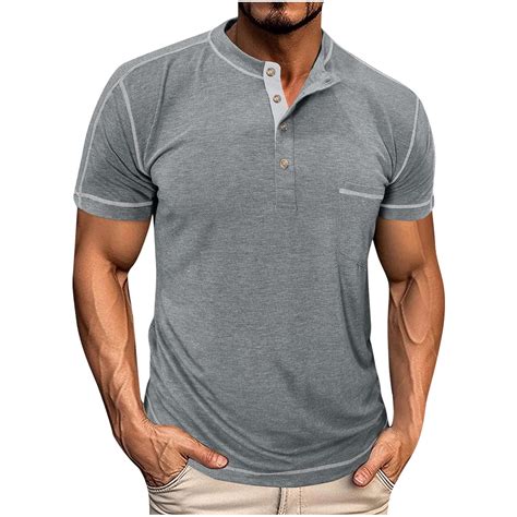 AHTJRT Men's Slim Fit Short Sleeve Henley Shirt Casual Tee with Pocket ...
