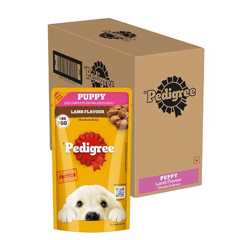 Pedigree Puppy Wet Dog Food, Lamb Flavour Chunks in Gravy, 130 g (Pack ...