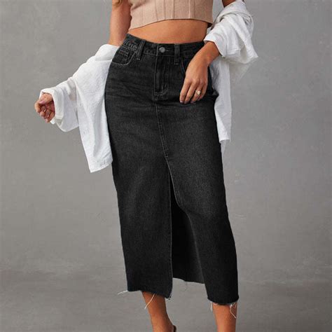 Elvqul Womens Trendy Skirts Aline Black with Pockets High Waist Solid ...