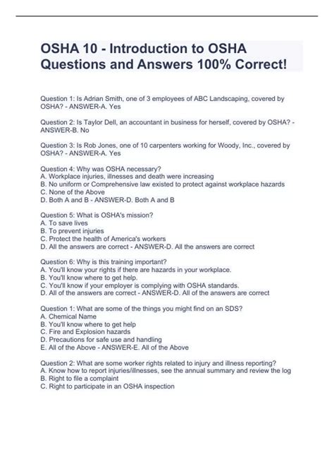 OSHA 10 - Introduction to OSHA Questions and Answers 100% Correct ...